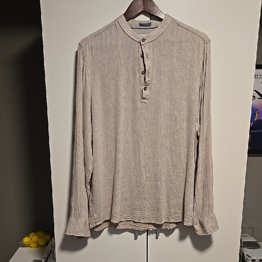 Men's Linen Beige Casual Button-Down Shirt